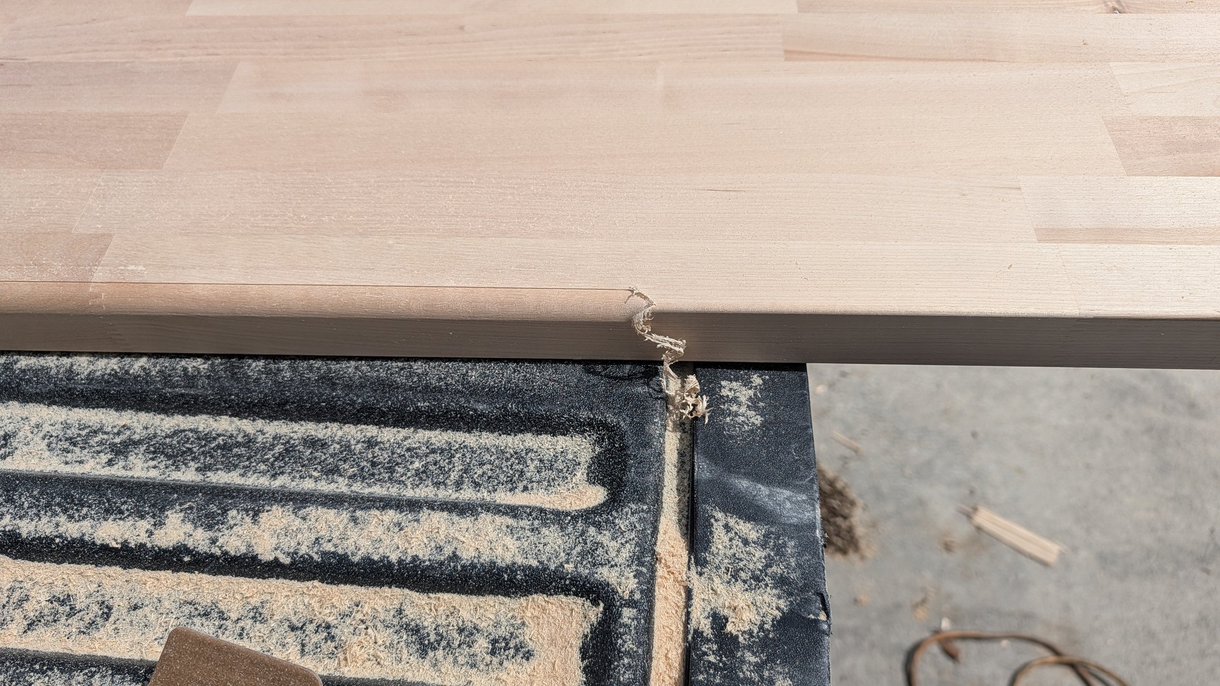 Routing the front edge of a birch butcher-block desktop