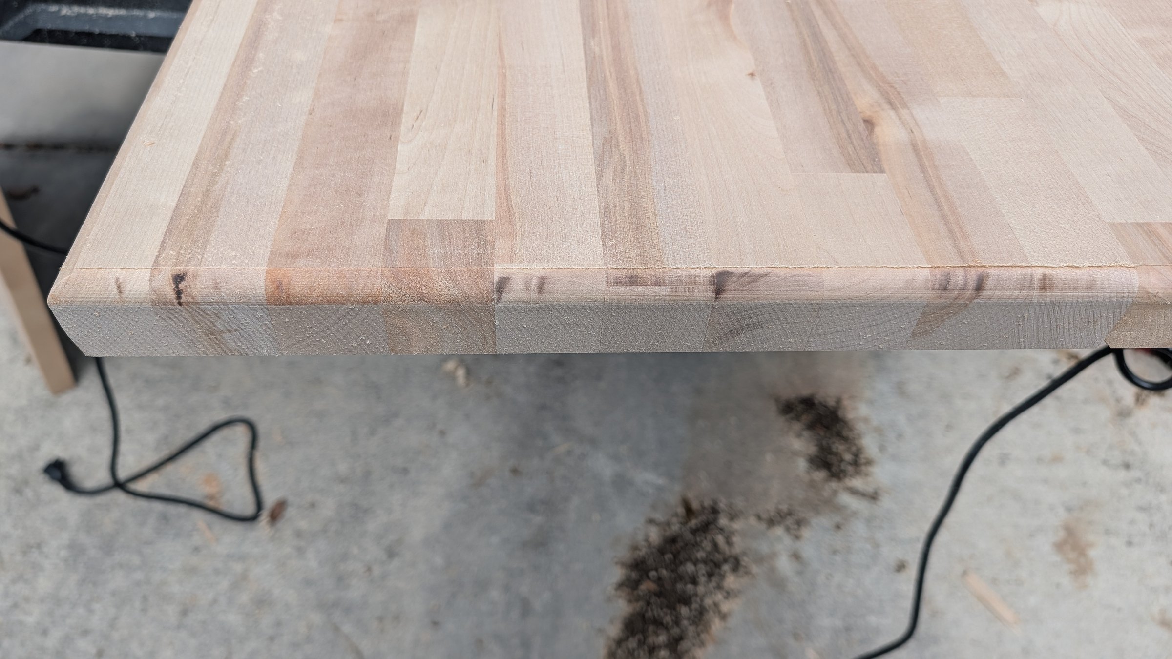 Rounded edge profile taking shape on birch butcher block