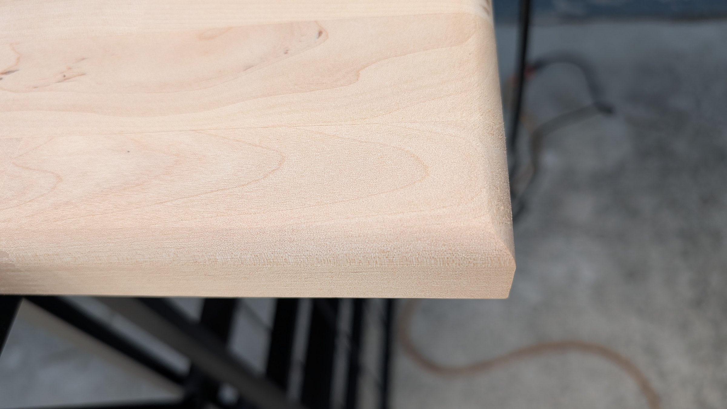 Sanded birch edge ready for stain and polyurethane