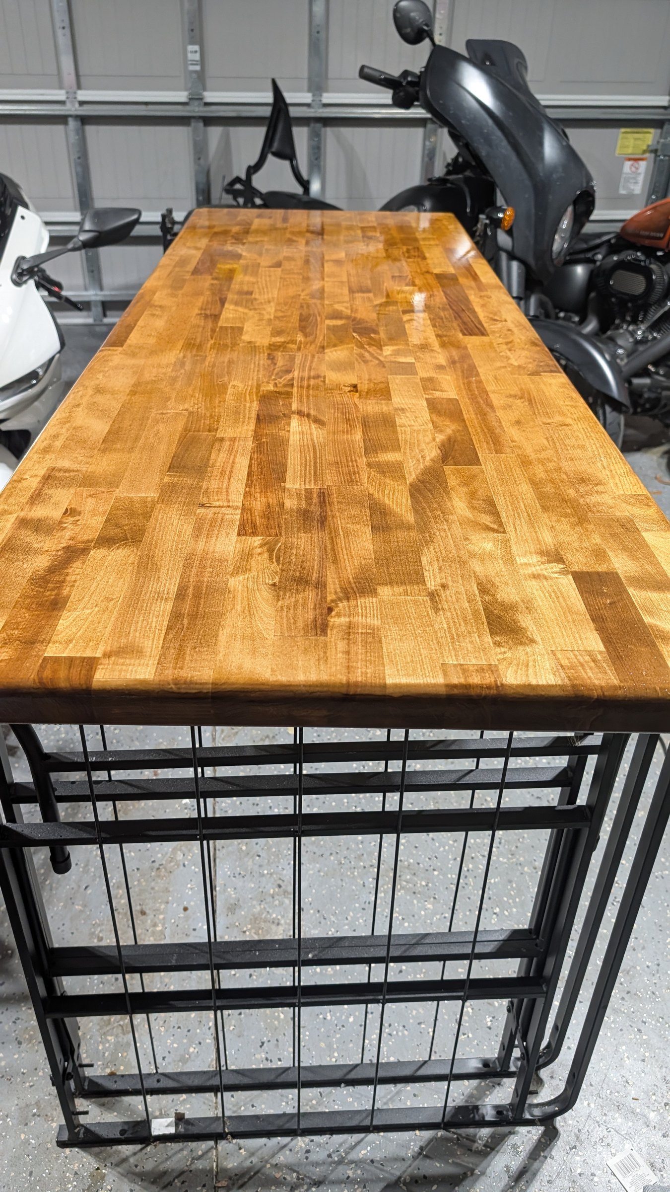 Golden Oak stain applied to the birch butcher-block desktop