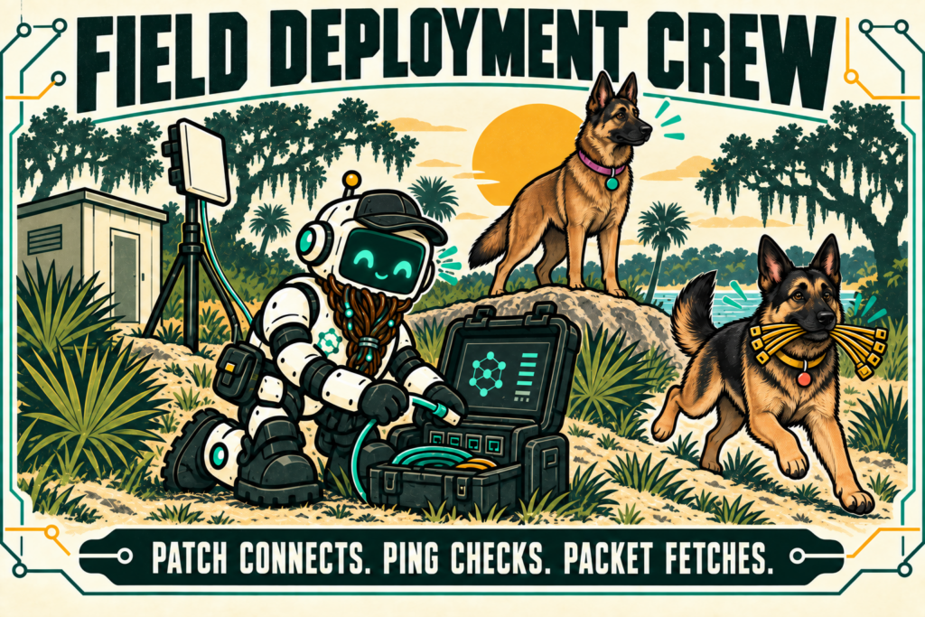 Patch, Ping, and Packet prepare monitoring equipment for a field deployment.